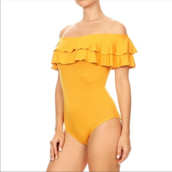 🆕🔆Golden Yellow Off Shoulder Ruffle Bodysuit!🔆 - Picture 3 of 8